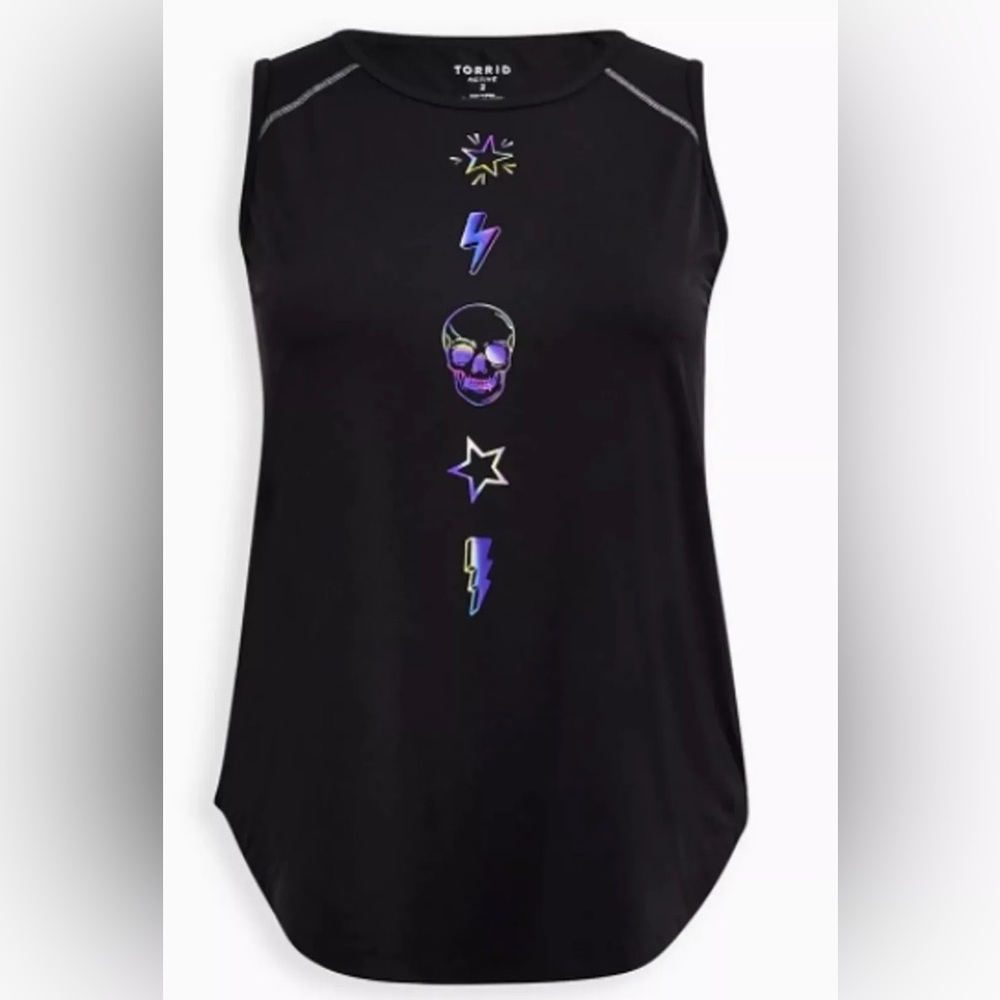 NWT Torrid Black Wild Skull Foil Metallic  Jersey Wicking Active Top